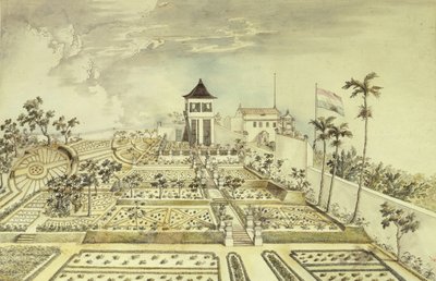 Holenderski dom z zamkniętym ogrodem na wyspie Jawa, Indonezja, grawer autorstwa Unbekannt Unbekannt