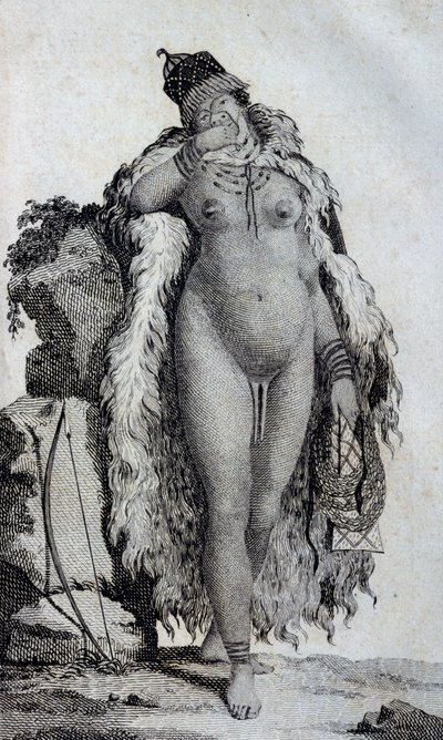 Etniczna kobieta Khoikhoi (Hotentoci), z Podróży Le Vaillant w głąb Afryki przez Przylądek Dobrej Nadziei, w latach 1783 autorstwa Unbekannt Unbekannt