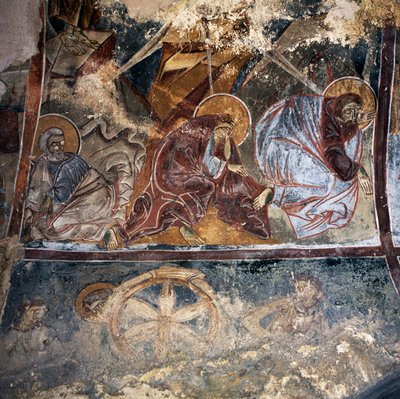 Fresk świętych w bizantyjskim kościele Agios Georgios Xifoforos, Apodoulou, Kreta, Grecja (zdjęcie) autorstwa Unbekannt Unbekannt