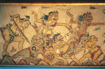 Freski przedstawiające sceny bitew pomiędzy bogami i demonami, pawilon Kertha Gosa, Pałac Klungkung (Puri Agung Semarapura), Semarapura, Bali, Indonezja autorstwa Unbekannt Unbekannt