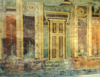 Włochy, Kampania, Oplonti, teren archeologiczny Torre Annunziata, rzymska willa Poppea, Wielka Sala, fresk z kolumnami w II stylu pompejańskim autorstwa Unbekannt Unbekannt