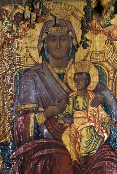 Madonna z Dzieciątkiem, złocone malowidło, bizantyjski kościół Agios Georgios, Vathi, Kreta, Grecja (foto) autorstwa Unbekannt Unbekannt