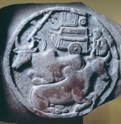 Medalion zdobiony płaskorzeźbą z balustrady stupy Bharhut, pomnik buddyjski, Madhya Pradesh, Indie, cywilizacja indyjska, II w. p.n.e. autorstwa Unbekannt Unbekannt
