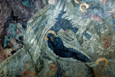 Narodzenia, fresk w klasztorze Panagia Perivleptos, bizantyjskie miasto Mystras (lista światowego dziedzictwa UNESCO autorstwa Unbekannt Unbekannt