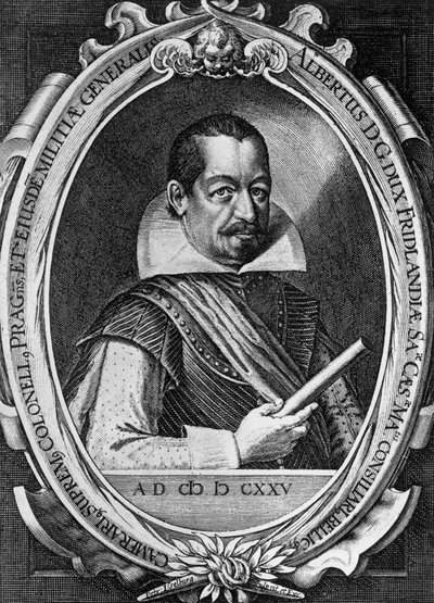 Portret Albrechta Wenzela Euzebiusza von Waldstein (1583-1634), czeskiego dowódcy wojskowego i polityka, który w czasie wojny trzydziestoletniej zaofiarował swoje usługi cesarzowi Ferdynandowi II, rycina Petera Isselburga (ok. 1580-ok. 1631) autorstwa Unbekannt Unbekannt