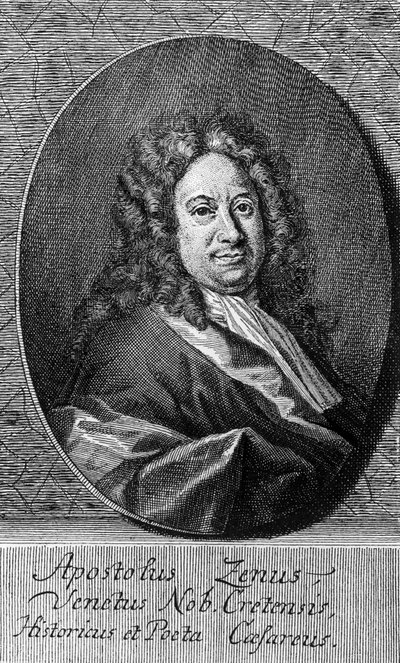 Portret Apostolo Zenona (ok. 1668-1750), włoskiego poety, librecisty, dziennikarza i literata, rycina autorstwa Unbekannt Unbekannt