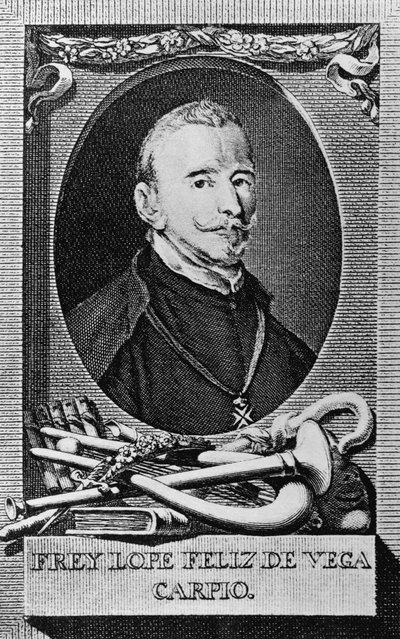 Portret Felixa Lope de Vega y Carpio (1562-1635), hiszpańskiego powieściopisarza, poety i dramaturga, grawerowanie autorstwa Unbekannt Unbekannt