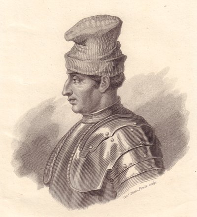 Portret włoskiego dowódcy wojskowego Niccolo Fortebraccio znanego również jako della Stella (1389-1435), miedzioryt autorstwa Cateriny Piotti-Pirola autorstwa Unbekannt Unbekannt