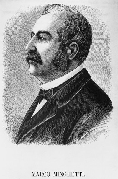 Portret Marco Minghetti (1818-1886), włoskiego ekonomisty i męża stanu, który był premierem Królestwa Włoch w latach 1863-1864 i 1873-1876, grawerowanie autorstwa Unbekannt Unbekannt