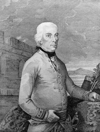 Portret Michaela Friedricha von Melas (1729-1806), feldmarszałka urodzonego w Transylwanii dla Cesarstwa Austriackiego podczas wojen napoleońskich, grawerowanie autorstwa Unbekannt Unbekannt