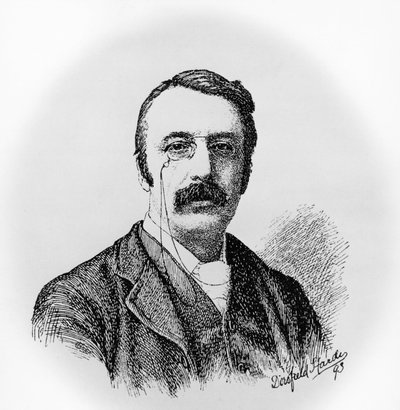 Portret Sir Charlesa Villiersa Stanforda (1852-1924), irlandzkiego kompozytora i dyrygenta, grawerowanie według rysunku Dorofield Hardy (1853-1937) autorstwa Unbekannt Unbekannt