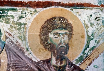 Święty, fragment fresku w kościele Agios Georgios, Mourne, Kreta, Grecja (zdjęcie) autorstwa Unbekannt Unbekannt