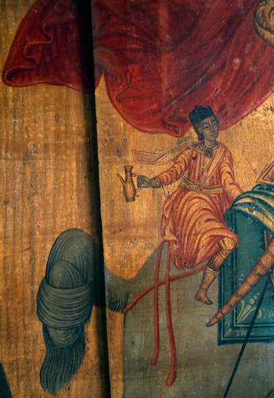St George and Dragon, fragment drewnianego panelu w kościele Agia Paraskevi, Anisaraki, Kreta, Grecja (zdjęcie) autorstwa Unbekannt Unbekannt