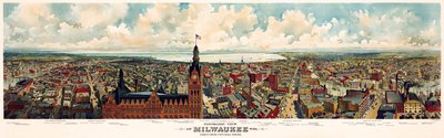 Panoramiczny widok na Milwaukee, Wis. z wieży ratusza / The Gugler Litographic Co autorstwa Library of Congress