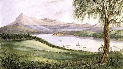 Twofold Bay, Nowa Południowa Walia, c.1860 (akwarela) autorstwa Lieutenant George Austin Woods