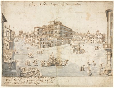 Osiemnaście widoków Rzymu: Piazza Barberini recto..., 1665. autorstwa Lievin Cruyl