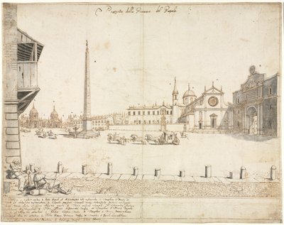 Osiemnaście widoków Rzymu: Piazza del Popolo recto, 1664. autorstwa Lievin Cruyl