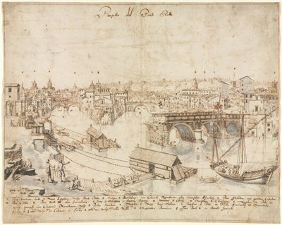 Osiemnaście widoków Rzymu: Ponte Rotto autorstwa Lievin Cruyl