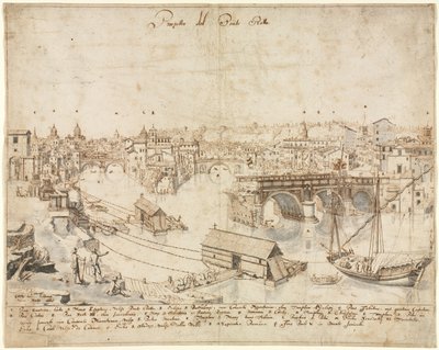 Osiemnaście widoków Rzymu: Ponte Rotto, 1665. autorstwa Lievin Cruyl
