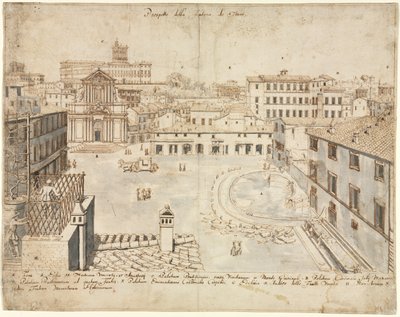 Osiemnaście widoków Rzymu: Fontanna di Trevi, 1665. autorstwa Lievin Cruyl