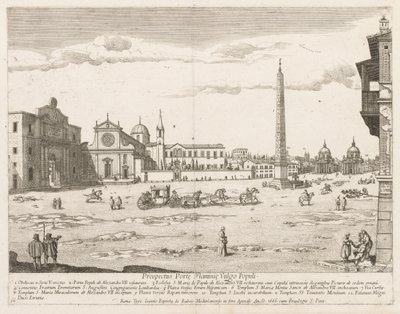 Piazza del Popolo z Prospektu Lourum Miasta Rzymu, 1666. autorstwa Lievin Cruyl