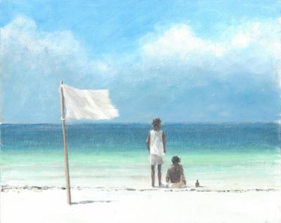 Boys on Beach, Kenia (akryl na papierze) autorstwa Lincoln Seligman