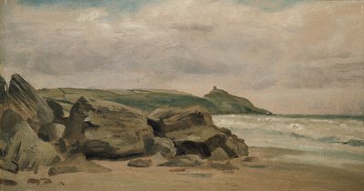 Widok w kierunku Rame Head, Kornwalia, XIX w. (olej na płycie pilśniowej) autorstwa Lionel Constable