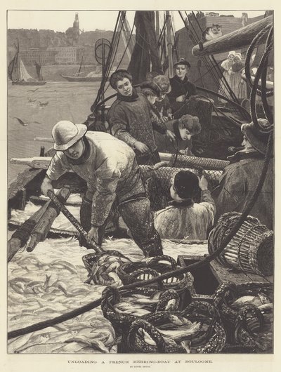 Rozładunek francuskiej łodzi śledziowej w Boulogne autorstwa Lionel Percy Smythe