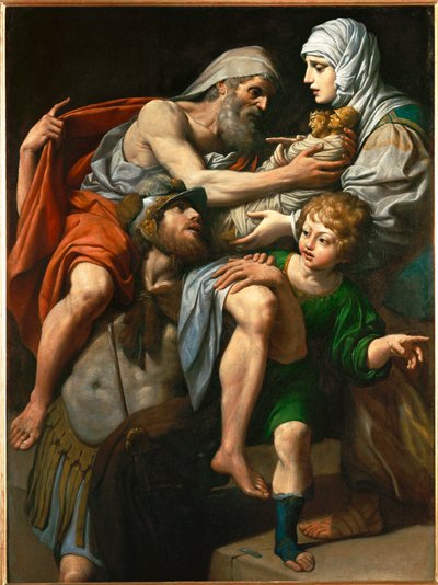 Eneasz i Anchis - Eneasz i Anchis. Eneasz wynosi swojego ojca Anchizesa z płonącej Troi ... autorstwa Lionello Spada