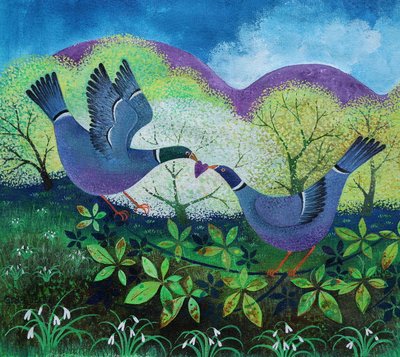 Love Birds, 2020, (akryl na papierze) autorstwa Lisa Graa Jensen