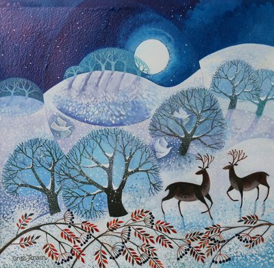 Snowy Land, 2017, (farby akrylowe na papierze) autorstwa Lisa Graa Jensen