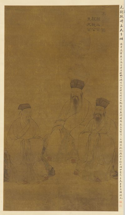 Portrety trzech uczonych: Cheng Hao, Cheng Yi i Zhu Xi, dynastia Yuan, XIII-XIV wiek. autorstwa Liu Minshu