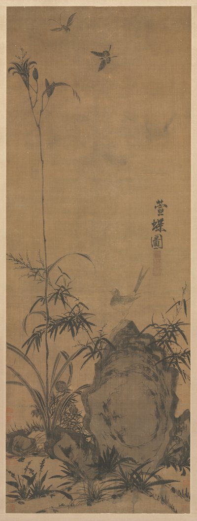 Lilia i motyle, 1300s. autorstwa Liu Shanshou