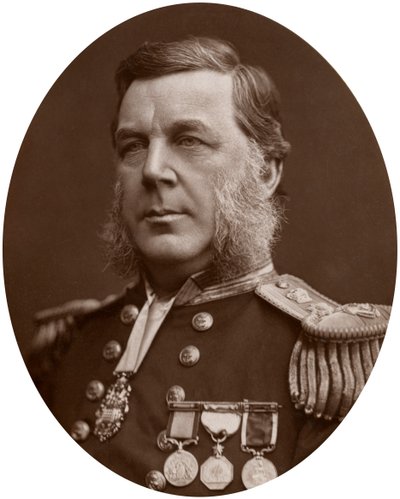 Kapitan Bedford Clapperton Trevelyan Pim, brytyjski oficer marynarki, 1883. autorstwa Lock and Whitfield
