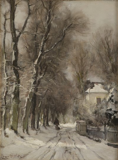 Ośnieżona ścieżka zimą (olej na płycie) autorstwa Lodewijk Frederik Hendrik (1850 1936) Apol