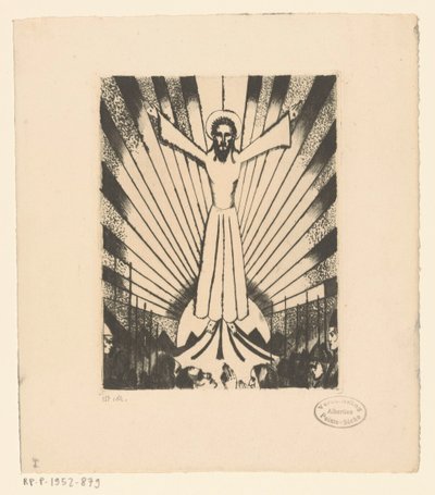 Chrystus z wyciągniętymi ramionami w pagórkowatym krajobrazie autorstwa Lodewijk Schelfhout (signed by artist)