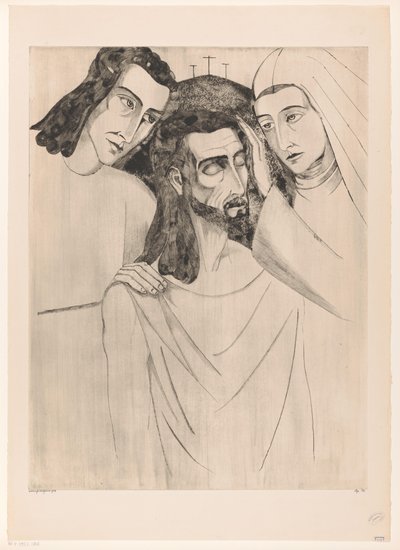 Christus tussen Johannes de Doper jako Maria Chrystus, Jego Matka i Święty Jan (tytuł oryginalny) autorstwa Lodewijk Schelfhout (signed by artist)