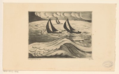 Trzy żaglowce na morzu podczas sztormu La Tempête (tytuł oryginalny) autorstwa Lodewijk Schelfhout (signed by artist)
