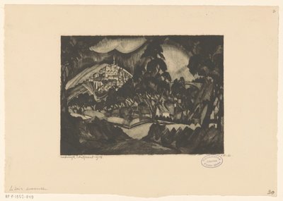 Pagórkowaty krajobraz z drzewami i budynkami Le Soir (oryginalny tytuł na obiekcie) autorstwa Lodewijk Schelfhout (signed by artist)