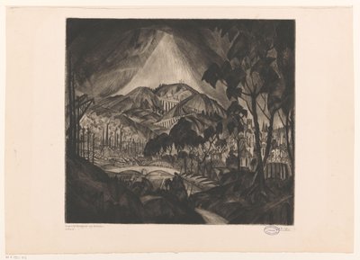 Pagórkowaty krajobraz z przemysłem Ewolucja (oryginalny tytuł na obiekcie) autorstwa Lodewijk Schelfhout (signed by artist)