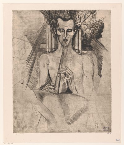 Nagi mężczyzna grający na flecie La Musique (tytuł oryginalny) autorstwa Lodewijk Schelfhout (signed by artist)