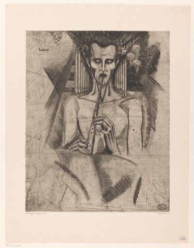 Nagi mężczyzna grający na flecie La Musique (tytuł oryginalny) autorstwa Lodewijk Schelfhout (signed by artist)