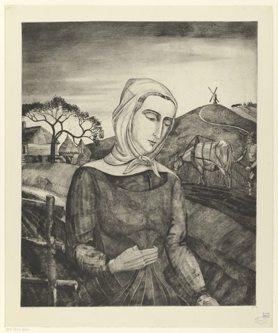 Flamandzki rolnik w pagórkowatym krajobrazie Jeune fille Flamande (tytuł oryginalny) autorstwa Lodewijk Schelfhout (signed by artist)