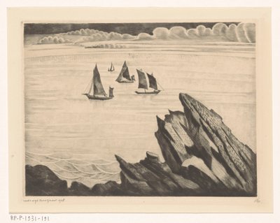 Żaglowce u wybrzeży Breton Un soir en Brittany (tytuł oryginalny) autorstwa Lodewijk Schelfhout (signed by artist)