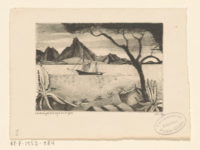 Żaglowiec w zatoce Le Bateau (tytuł oryginalny) autorstwa Lodewijk Schelfhout (signed by artist)