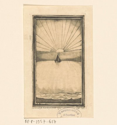Żaglowiec na morzu o wschodzie lub zachodzie słońca autorstwa Lodewijk Schelfhout (signed by artist)