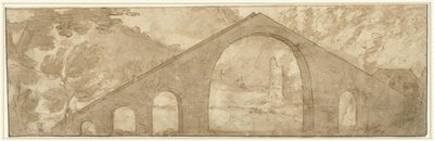 Stromy most w krajobrazie autorstwa Lodewijk Toeput (attributed to)