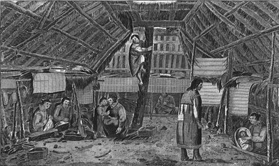 „Wewnątrz domu w Oonalashce”, c1776-1779. autorstwa Lodge
