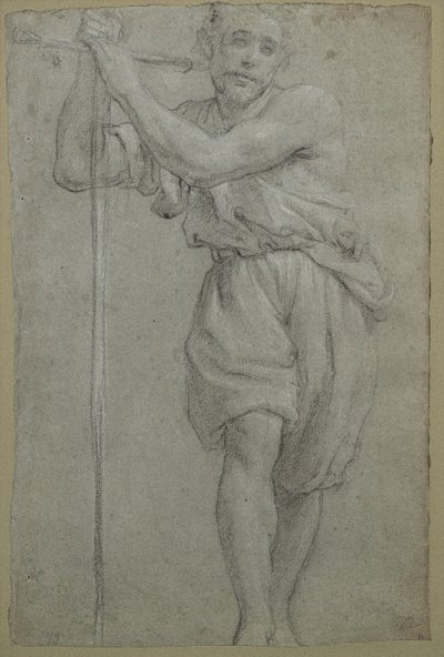 Mężczyzna oparty o drewniany krzyż (pastel) autorstwa Lodovico (attr. to) Carracci