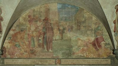 Święty Antoninus wskrzesza z martwych młodzieńca z rodziny Filicaia (fresk) autorstwa Lodovico Buti